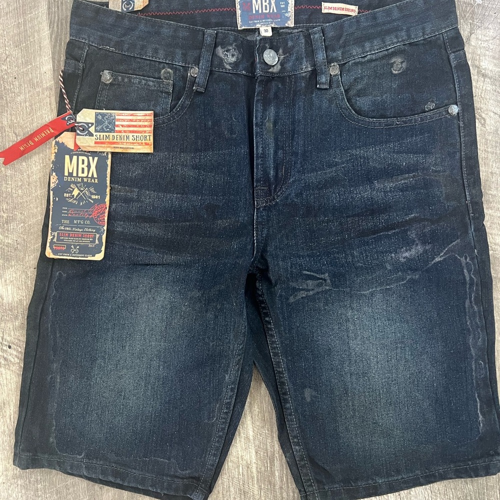 🔥VINTAGE CLOTHING MBX SLIM BLUE DENIM DISTRESSED SHORTS MEN'S SIZE 30W" NWT $48